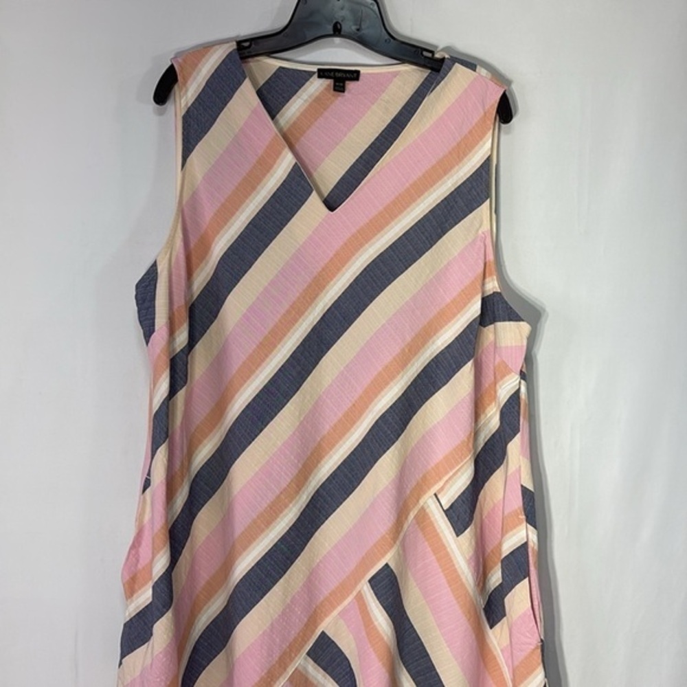 🐝 Lane Bryant 18/20 diagonal striped sleeveless a line dress pockets